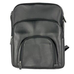 NWOT RARE Levenger Leather Laptop Bag Backpack Black 16x14 Zipper Straps